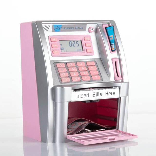 Hucha plástica vendedora caliente del ahorro de dinero del cajero automático para las monedas y los billetes como regalos de Navidad de los niños