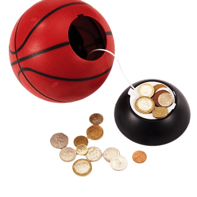 Hucha de baloncesto con monedas para niños