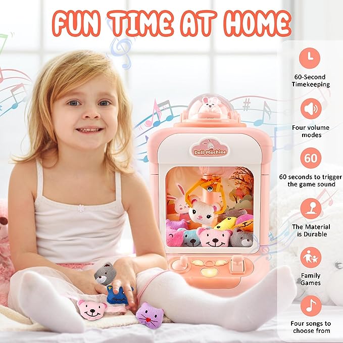 Mini máquina de garra para niños: máquina de juego de garra arcade, 10 mini juguetes de peluche, música y luz, juguetes de fiesta de cumpleaños, regalos para niños